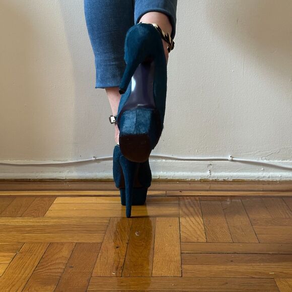 London Trash Wynne Blue and Zebra Print Mule High Heel Platform Ankle Strap 11us - Picture 6 of 8